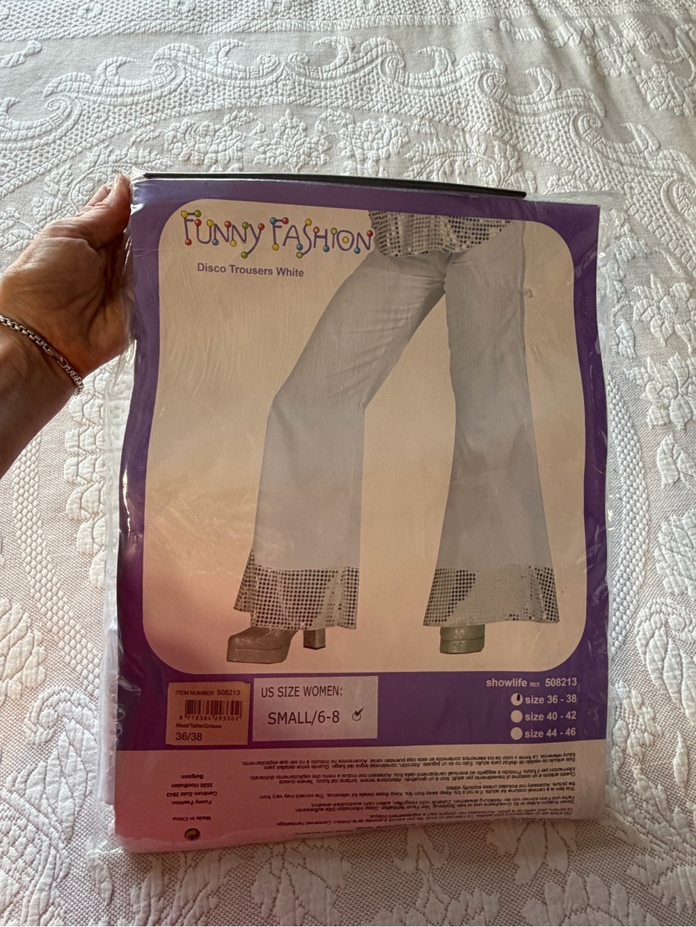 NWT Funny Fashions Women’s White Disco Trousers Halloween Costume Party Small